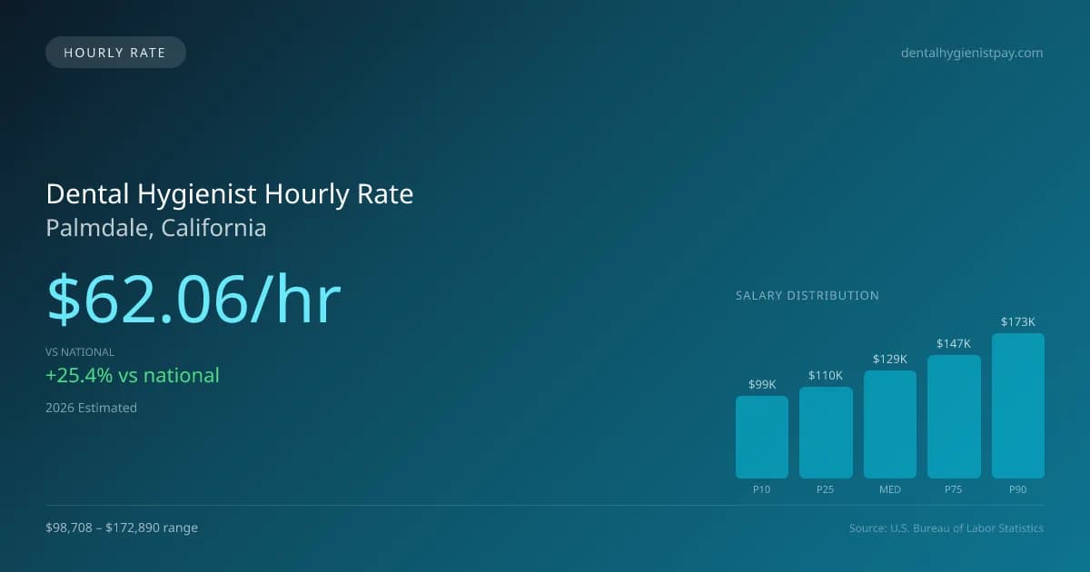 Dental Hygienist Hourly Rate in Palmdale, CA — 2026 est., based on 2025 BLS